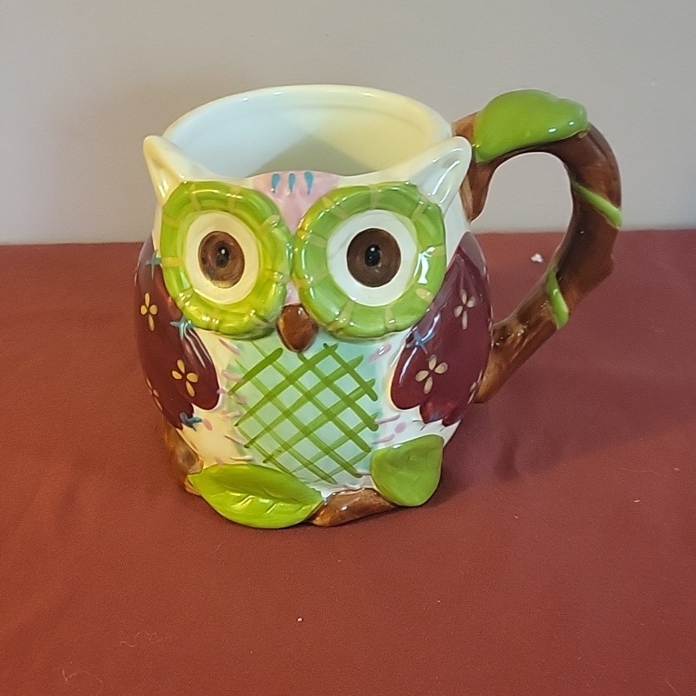 OLLI OWL Coffee Mug Ceramic Hand Painted Dolomite, 5" Pier 1